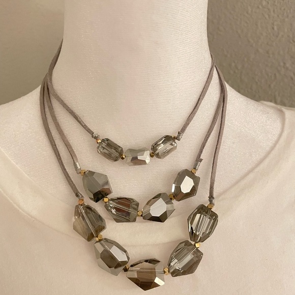 Elegant Grey Multi-Strand Necklace with Gold Accents NWT - Picture 1 of 2